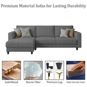 Oslo 4 Seater LHS L Shape Sofa Set for Living Room (Dark Grey Fabric) Premium Fabric Sofa Set for Living Room