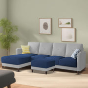 Swaloni LHS 6 Seater L Shape Sofa Set with Center Table for Living Room (Blue Grey) Premium Fabric Sofa