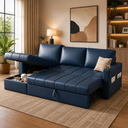 Casaliving Glanie LHS 4 Seater Corner Sofa Cum Bed for Living Room with Storage (Beige Fabric) Leatherette Fabric Sofa with Cup Holder