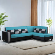 Nordy RHS 6 Seater L Shape Sofa Set for Living Room (Turquise Black Colour) Premium Fabric Sofa Set