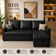 Casaliving Glanie LHS 4 Seater Corner Sofa Cum Bed for Living Room with Storage (Beige Fabric) Leatherette Fabric Sofa with Cup Holder