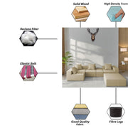 Sheron U Shaped Compressed Sofa Set for Living Room with Spacious Boucle Couch Set Living Rooms, (Cream Fabric) Premium Fabric U Shape Sofa for Living Room
