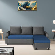 Asper RHS 4 Seater L Shape Sofa Set for Living Room (Black Blue Fabric) Premium Fabric Sofa