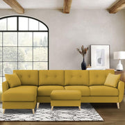 Lizel LHS 6 Seater L Shape Sofa Set with Center Table for Living Room (Yellow Fabric) Premium Velvet Fabric Sofa
