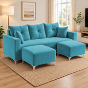 Casaliving Euron 4 Seater L Shape Convertible Sofa Set for Living Room, 3 Seater & 2 Ottoman Modular Sectional Couch for Small Space (Black Colour) Fabric