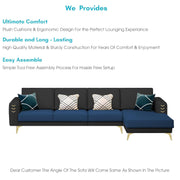 Falco RHS 6 Seater L Shape Sofa Set for Living Room (Blue Black Fabric) Premium Fabric Sofa