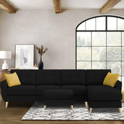 Lizel RHS 6 Seater L Shape Sofa Set with Center Table for Living Room (Black Fabric) Premium Velvet Fabric Sofa