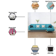 Falco RHS 6 Seater L Shape Sofa Set for Living Room (Turquise Fabric) Premium Fabric Sofa