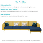 Falco RHS 6 Seater L Shape Sofa Set for Living Room (Blue Yellow Fabric) Premium Fabric Sofa