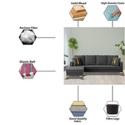 Casaliving Mandis LHS 4 Seater L Shape Sofa Set for Living Room (Black Fabric) Premium Fabric Sofa