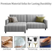 Netlie 4 Seater LHS L Shape Sofa Set for Living Room (Grey Fabric) Premium Fabric Sofa Set for Living Room