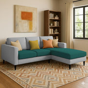 Grayon 3 Seater L Shape Convertible Sofa Set for Living Room, 3 Seater & Ottoman Modular Sectional Couch for Small Space (Grey Dark Grey Colour) Fabric