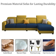 Orion RHS 6 Seater L Shape Sofa Set for Living Room (Blue Yellow Colour) Premium Fabric Sofa