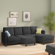 Swaloni RHS 6 Seater L Shape Sofa Set with Center Table for Living Room (Black) Premium Fabric Sofa