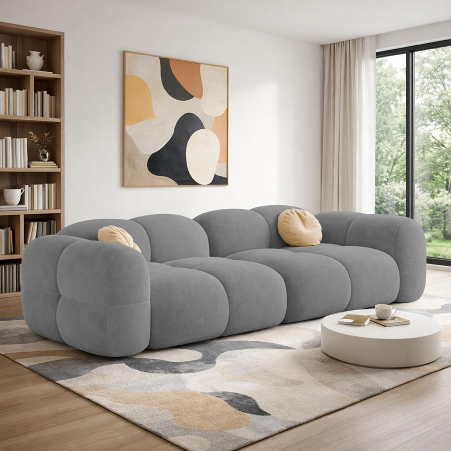 Casaliving Vetras Modern Velvet Bubble Cloud Sofa, Tufted Design Upholstered 3 Seater Sofa Set for Living Room,(Black Grey Colour) Premium Velvet Fabric Sofa