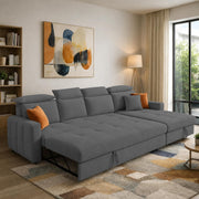 Casaliving Gagnon LHS 4 Seater L Shape Corner Sofa Cum Bed for Living Room with Storage (Black Fabric) Premium Fabric Sofa Cum Bed