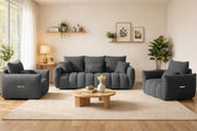 Velora Modern Velvet Bubble Cloud Sofa, Tufted Design Upholstered 3+1+1 Seater Sofa Set for Living Room, (Black Colour) Premium Velvet Fabric Sofa