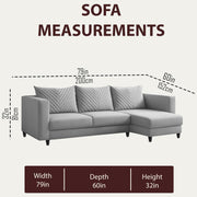 Mikasa 4 Seater RHS L Shape Sofa Set for Living Room (Grey Fabric) Premium Fabric Sofa Set for Living Room