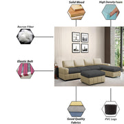 Rone 6 Seater L-Shaped & U-Shaped Sofas Set for Living Room – (Cream Black Colour Fabric) Premium Comfort Sofa