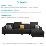 Orion RHS 6 Seater L Shape Sofa Set for Living Room (Black Colour) Premium Fabric Sofa