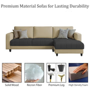 Oslo 4 Seater RHS L Shape Sofa Set for Living Room (Cream Black Fabric) Premium Fabric Sofa Set for Living Room