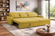 Casaliving Treshta 4 Seater LHS L - Shape Pull-Out Sofa Cum Bed with Storage Sofa for Living Room (Brown Fabric Color) Premium Fabric Sofa Set for Living Room Sofa Cum Bed
