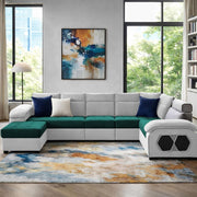 Auren 12 Seater L-Shape Comfortable Sectional Sofa Set with Ottoman for Living Room (Black Grey) Premium Fabric Sofa