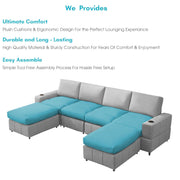 Rone 6 Seater L-Shaped & U-Shaped Sofas Set for Living Room – (Turquise Grey Colour Fabric) Premium Comfort Sofa