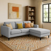 Grayon 3 Seater L Shape Convertible Sofa Set for Living Room, 3 Seater & Ottoman Modular Sectional Couch for Small Space (Grey Dark Grey Colour) Fabric