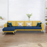 Falco LHS 6 Seater L Shape Sofa Set for Living Room (Blue Yellow Fabric) Premium Fabric Sofa