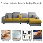 Orion RHS 6 Seater L Shape Sofa Set for Living Room (Yellow Grey Colour) Premium Fabric Sofa