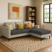 Grayon 3 Seater L Shape Convertible Sofa Set for Living Room, 3 Seater & Ottoman Modular Sectional Couch for Small Space (Grey Dark Grey Colour) Fabric