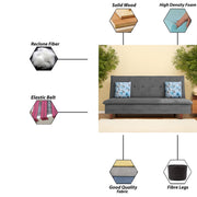 Calvin 3 Seater Sofa Cum Bed for Living Room (Black Fabric) Premium Fabric Sofa