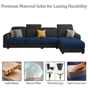 Orion RHS 6 Seater L Shape Sofa Set for Living Room (Blue Black Colour) Premium Fabric Sofa