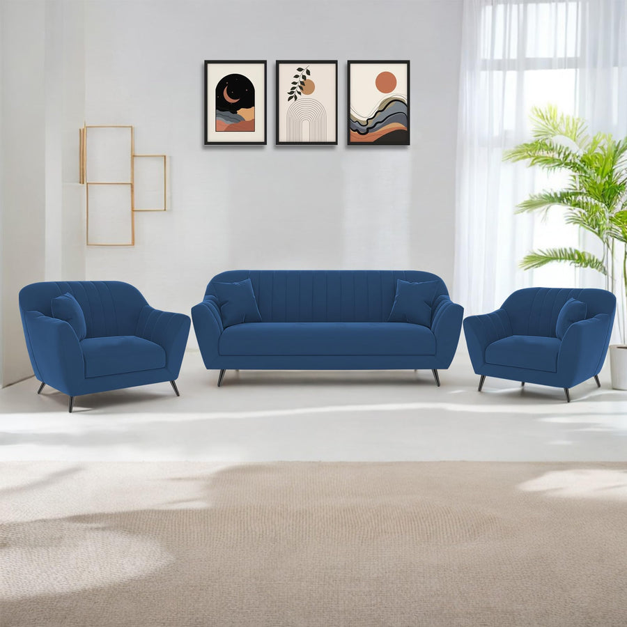 Casaliving Anyse 3+1+1 Seater Sofa Set for Living Room (Blue Colour) Premium Fabric Sofa Set