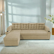 Grance LHS 4 Seater Corner Sofa Cum Bed for Living Room (Black Fabric) Premium Fabric Sofa