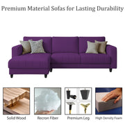 Oslo 4 Seater LHS L Shape Sofa Set for Living Room (Purple Fabric) Premium Fabric Sofa Set for Living Room
