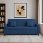 Cameron 3 Seater Sofa Cum Bed for Living Room (Blue Fabric) Premium Fabric Sofa