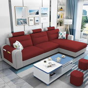 Lanorome RHS 4 Seater L Shape Sofa Set for Living Room- (Maroon Grey) Premium Fabric Sofa