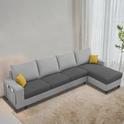 Casaliving Porto LHS 6 Seater L Shape Sofa Set for Living Room (Black Fabric) Premium Velvet Fabric