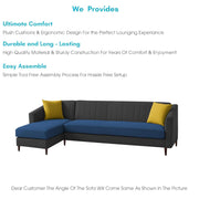 Neyami LHS 6 Seater L Shape Sofa Set for Living Room (Blue Black) Premium Fabric Sofa Set