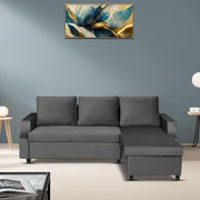 Asper RHS 4 Seater L Shape Sofa Set for Living Room (Blue Fabric) Premium Fabric Sofa