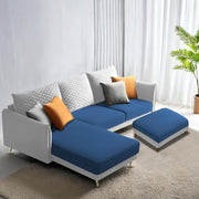 Casaliving Stanly LHS 4 Seater L Shape Sofa with Center Table for Living Room (Blue Fabric)