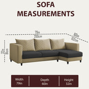 Mikasa 4 Seater RHS L Shape Sofa Set for Living Room (Cream Black Fabric) Premium Fabric Sofa Set for Living Room