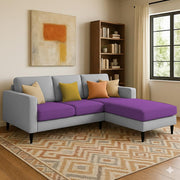 Grayon 3 Seater L Shape Convertible Sofa Set for Living Room, 3 Seater & Ottoman Modular Sectional Couch for Small Space (Grey Dark Grey Colour) Fabric