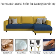 Oslo 4 Seater RHS L Shape Sofa Set for Living Room (Blue Yellow Fabric) Premium Fabric Sofa Set for Living Room