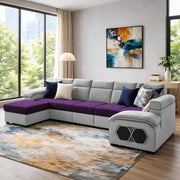 Auren 12 Seater L-Shape Comfortable Sectional Sofa Set with Ottoman for Living Room (Black Grey) Premium Fabric Sofa