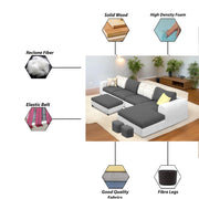 Badger RHS 8 Seater L Shape Sofa Set with Center Table for Living Room (Grey Fabric) Premium Fabric Sofa