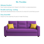 Evona 3 Seater Sofa Set for Living Room (Purple Colour Fabric) Premium Fabric Sofa