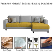 Oslo 4 Seater RHS L Shape Sofa Set for Living Room (Yellow Grey Fabric) Premium Fabric Sofa Set for Living Room